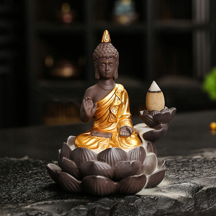 Quemador de incienso Buddha Stones Buddha Serenity para decoración del hogar - Buda dorado meditando (9,1 x 7,8 x 10,7 cm) - image 3