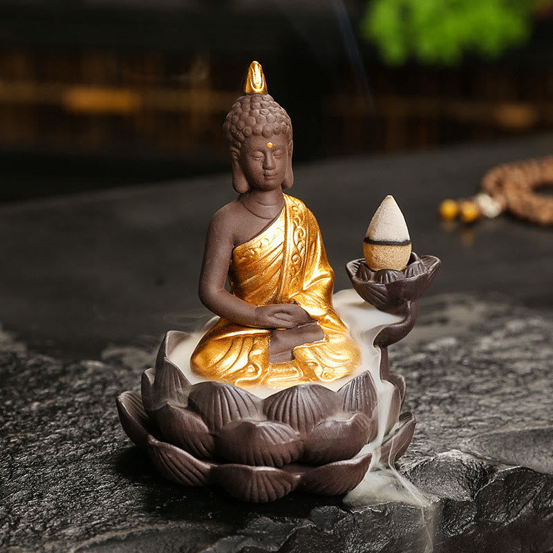 Quemador de incienso Buddha Stones Buddha Serenity para decoración del hogar - Meditación del Buda Dorado (9,1 x 7,8 x 10,7 cm) - image 0