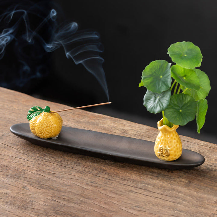 Quemador de incienso con Buddha Stones Pixiu para la riqueza y la decoración del hogar - Mandarina amarilla (25,7 x 7,5 x 5,8 cm) - image 18