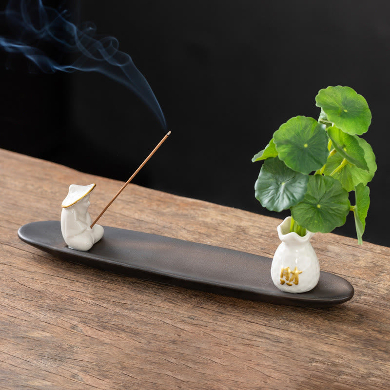 Quemador de incienso con Buddha Stones Pixiu para la riqueza y la decoración del hogar - Pescador blanco (25,7 x 7,5 x 5,8 cm) - image 6