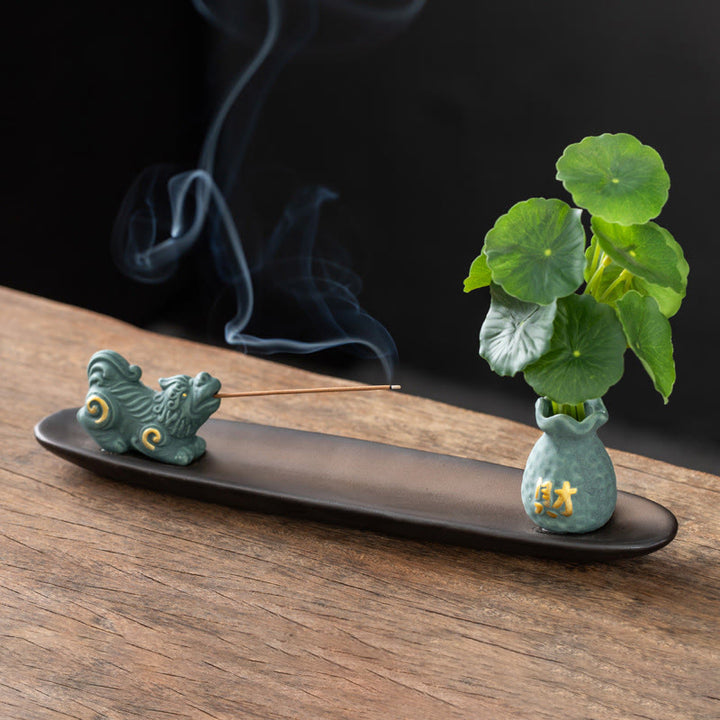 Quemador de incienso con Buddha Stones Pixiu para la riqueza y la decoración del hogar - Pixiu azul (25,7 x 7,5 x 5,8 cm) - image 10