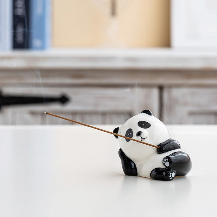 Quemador de incienso con forma de panda y Buddha Stones para decoración del hogar - Panda entrecerrando los ojos (8,5 x 6 x 7 cm) - image 8