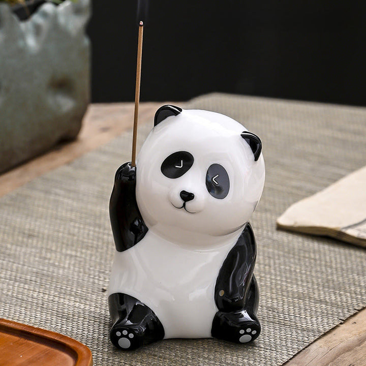 Quemador de incienso con forma de panda y Buddha Stones para decoración del hogar - Panda levanta la mano (8,5 x 6 x 7 cm) - image 9