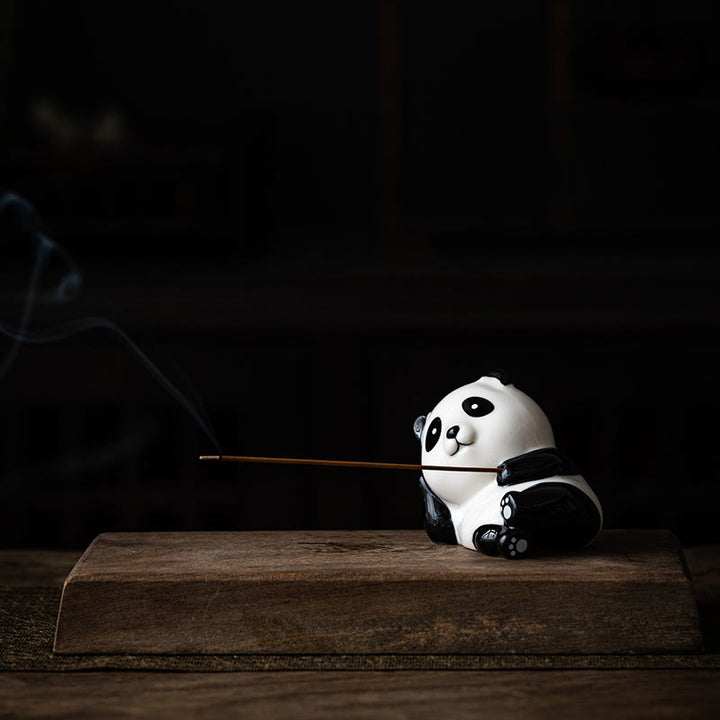 Quemador de incienso con forma de panda y Buddha Stones para decoración del hogar - Panda ojos abiertos (8,5 x 6 x 7 cm) - image 0