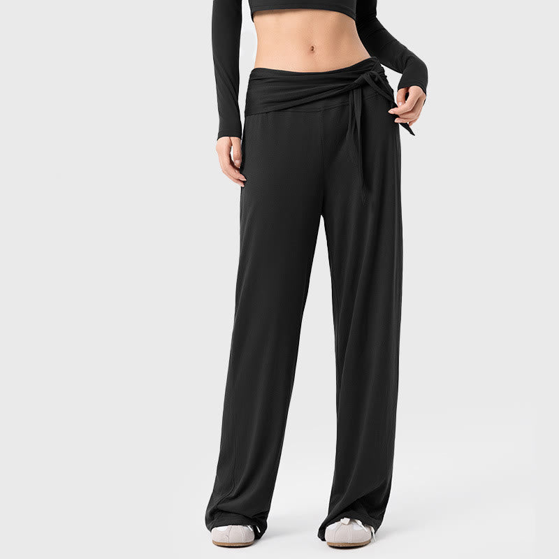 Pantalones deportivos casuales con cordones y transpirables de Buddha Stones para mujer, de pierna ancha - Negro - US12，UK/AU16，EU44 (XL) - image 0