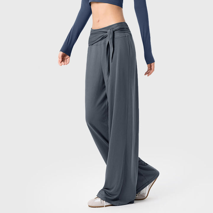 Pantalones deportivos casuales con cordones y transpirables de Buddha Stones para mujer, de pierna ancha - Gris - US12，UK/AU16，EU44 (XL) - image 2