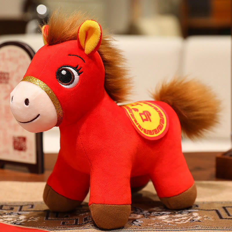 Buddha Stones Caballo rojo de pie, muñeco de peluche, año del caballo, riqueza, prosperidad, decoración del hogar. - Caballo - 40 cm (medido desde la oreja hasta el pie) - image 0