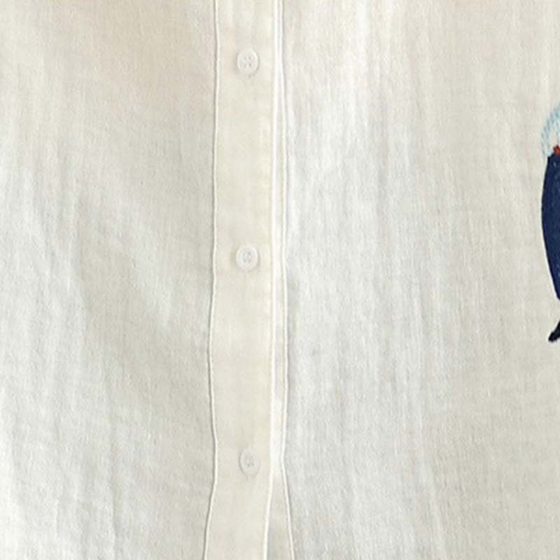 Camisa de manga larga para mujer con bordado de Buddha Stones y figuras humanas, diseño de perro y cuello redondo con botones - image 18