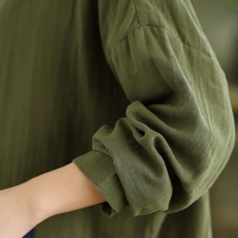 Camisa de manga larga para mujer con bordado de Buddha Stones y figuras humanas, diseño de perro y cuello redondo con botones - image 29