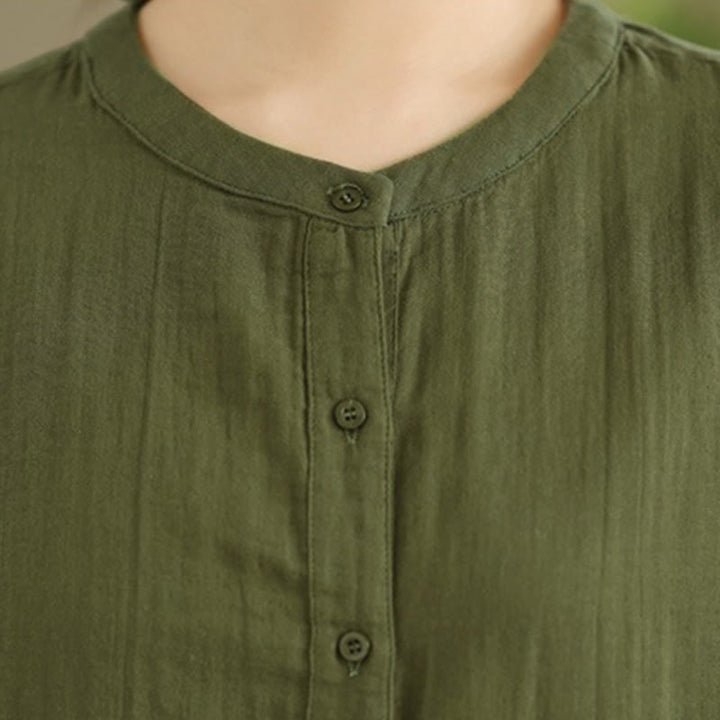 Camisa de manga larga para mujer con bordado de Buddha Stones y figuras humanas, diseño de perro y cuello redondo con botones - image 28