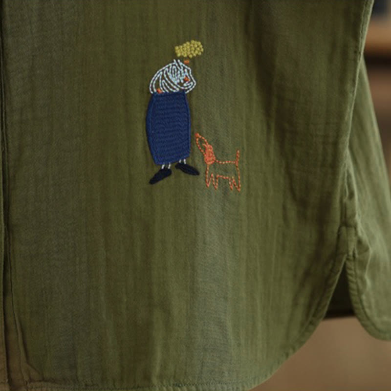 Camisa de manga larga para mujer con bordado de Buddha Stones y figuras humanas, diseño de perro y cuello redondo con botones - image 30