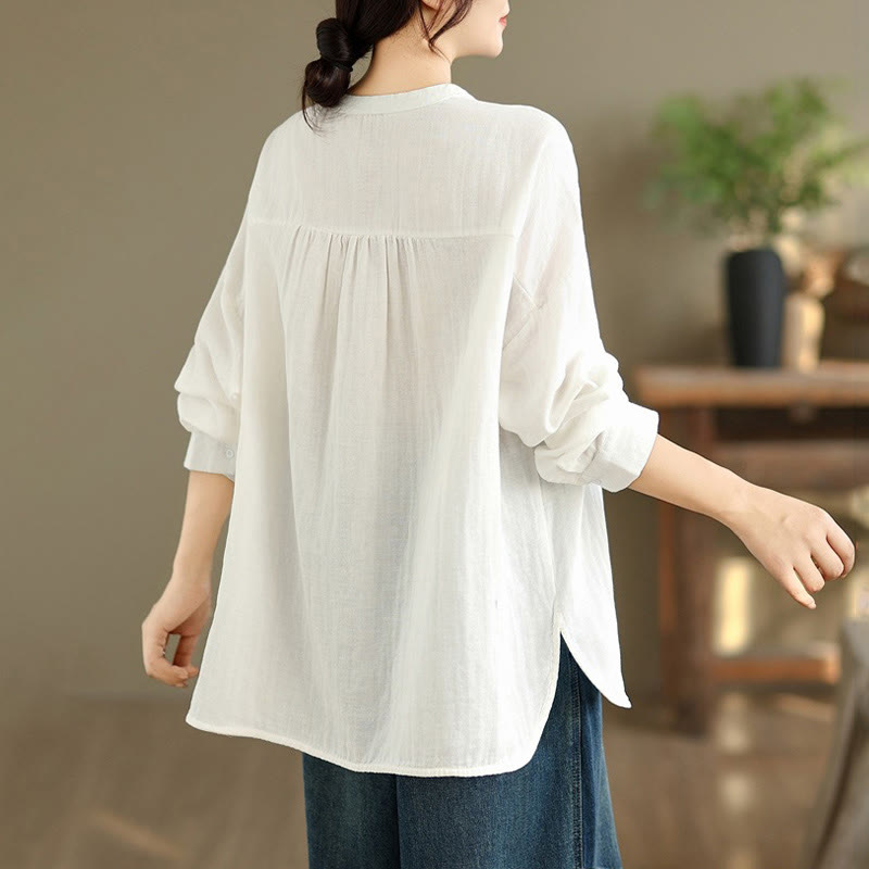 Camisa de manga larga para mujer con bordado de Buddha Stones y figuras humanas, diseño de perro y cuello redondo con botones - image 17