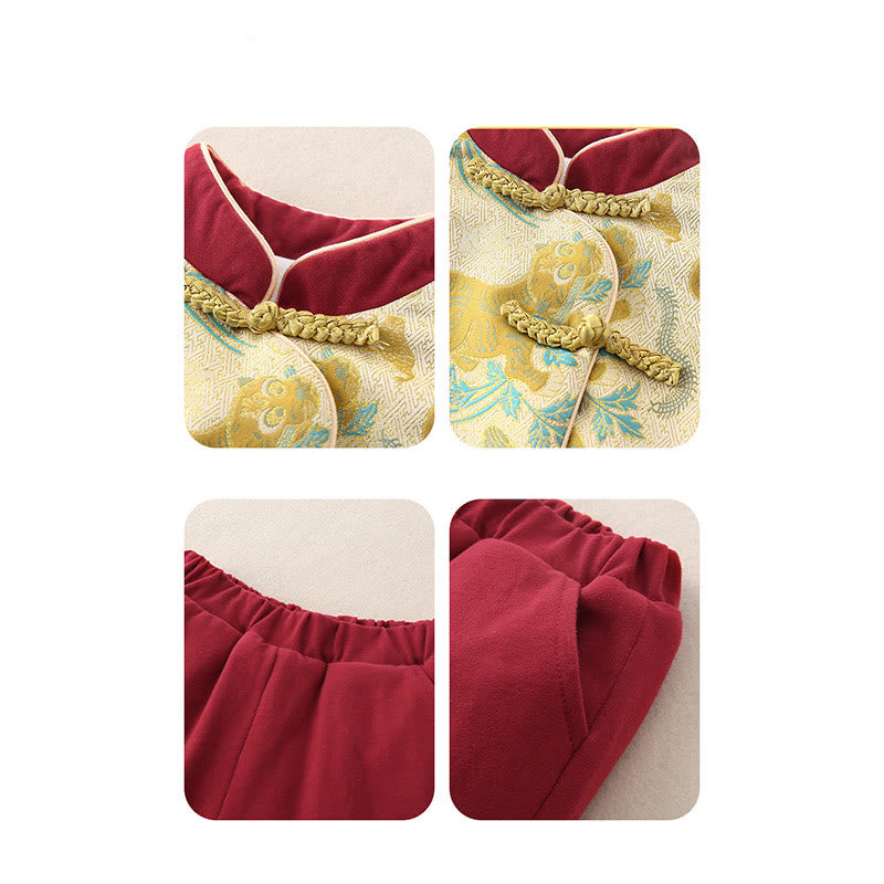 Conjunto de 2 piezas de traje de algodón de manga larga con diseño de tigre para bebé, niño pequeño, con cintura elástica y bolsillos, con Buddha Stones - image 18