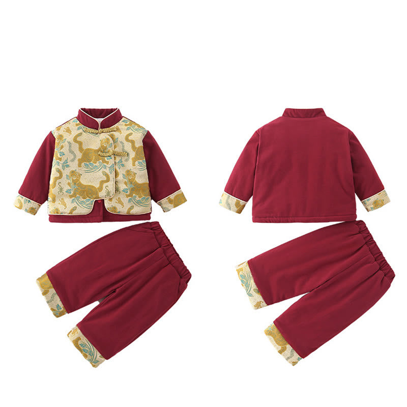 Conjunto de 2 piezas de traje de algodón de manga larga con diseño de tigre para bebé, niño pequeño, con cintura elástica y bolsillos, con Buddha Stones - image 19
