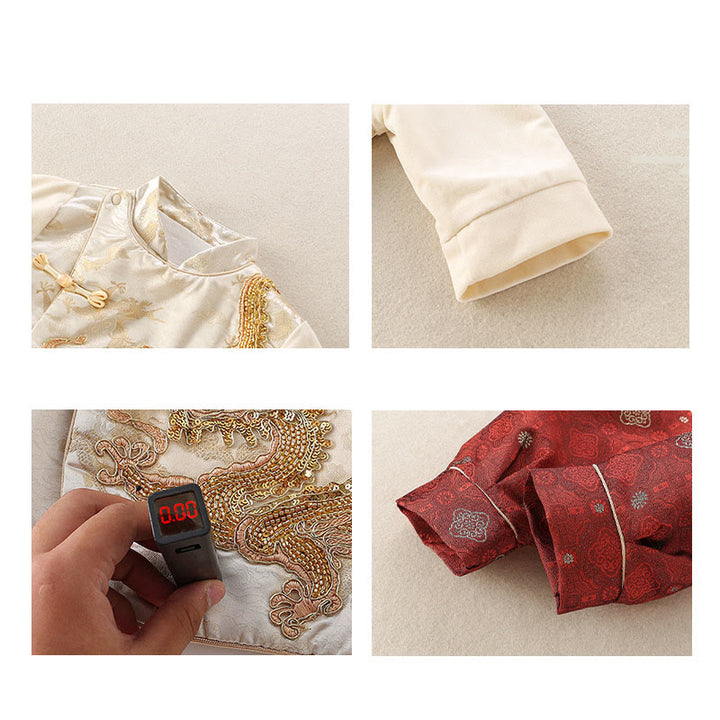 Conjunto de 2 piezas de traje de algodón de manga larga con diseño de dragón para bebé, con Buddha Stones , pantalones y cintura elástica, para invierno - image 6