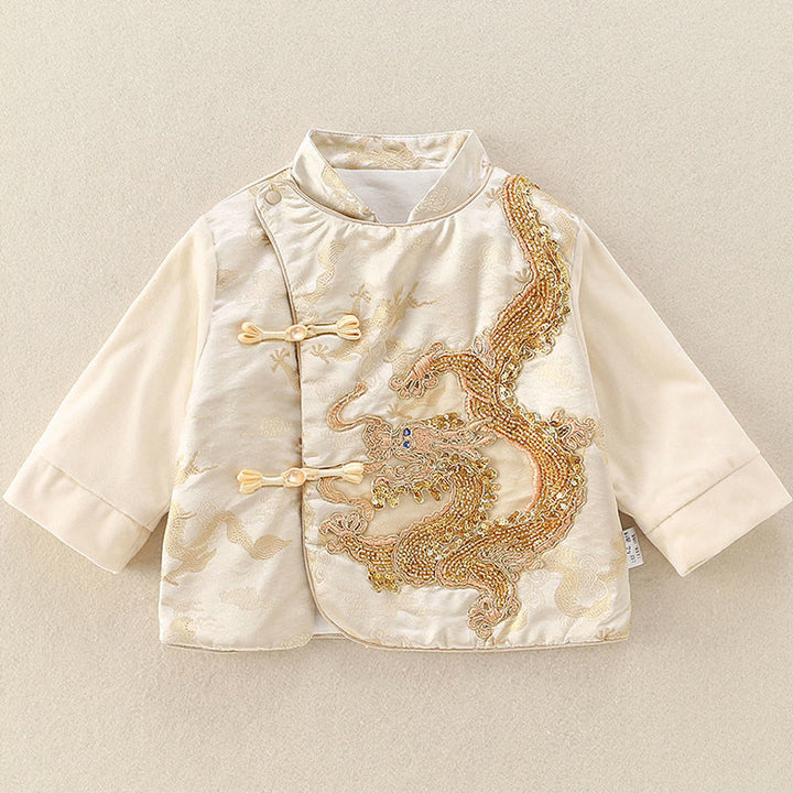 Conjunto de 2 piezas de traje de algodón de manga larga con diseño de dragón para bebé, con Buddha Stones , pantalones y cintura elástica, para invierno - image 4