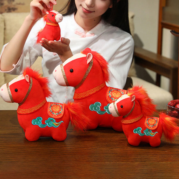 Peluche de poni rojo con diseño de nubes auspiciosas del Año del Caballo , con Buddha Stones, para decoración del hogar - image 3