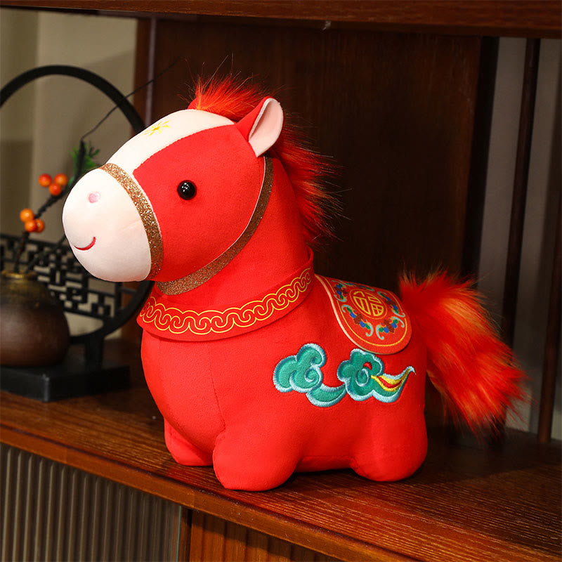 Peluche de poni rojo con diseño de nubes auspiciosas del Año del Caballo , con Buddha Stones, para decoración del hogar - image 0