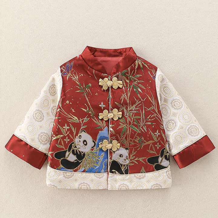 Conjunto de 2 piezas de traje de espiga de manga larga con diseño de panda y bambú para bebé niño, con Buddha Stones, pantalones y cintura elástica - image 4