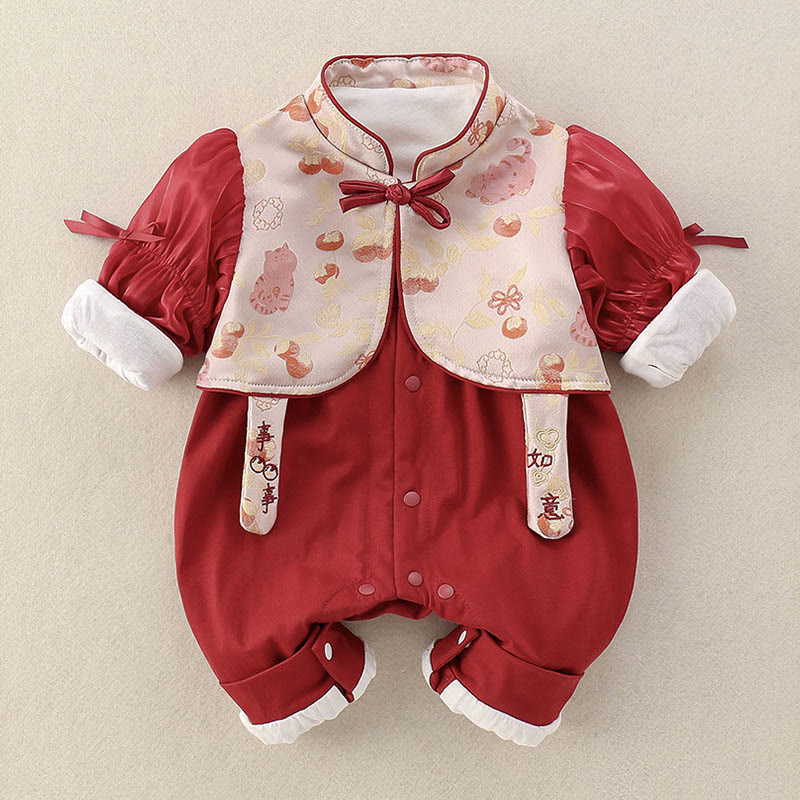 Mono de algodón de manga larga para bebé niña con diseño de Buddha Stones, gatos primaverales y caquis - image 1