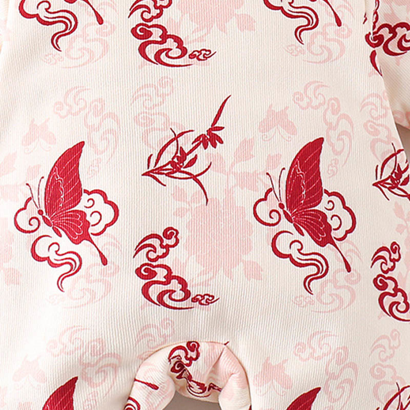 Mono de algodón de manga larga para bebé niña con diseño de mariposas de invierno y nubes auspiciosas y Buddha Stones - image 10