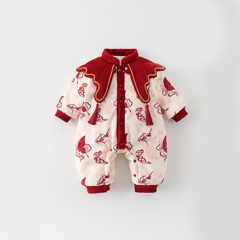 Mono de algodón de manga larga para bebé niña con diseño de mariposas de invierno y nubes auspiciosas y Buddha Stones - Lavanda Rubor - 10-15 millones - image 0