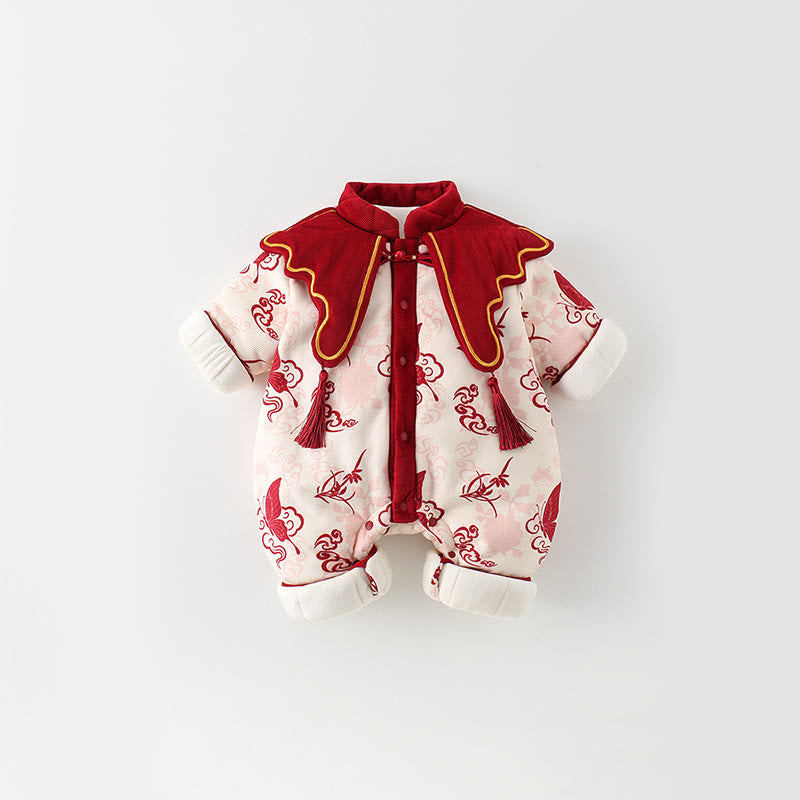 Mono de algodón de manga larga para bebé niña con diseño de mariposas de invierno y nubes auspiciosas y Buddha Stones - image 1