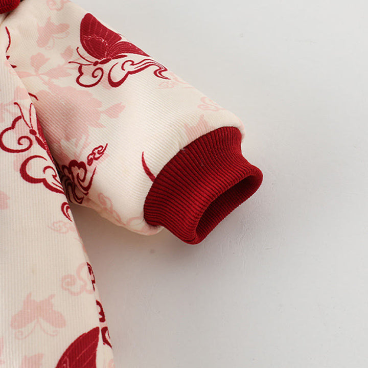 Mono de algodón de manga larga para bebé niña con diseño de mariposas de invierno y nubes auspiciosas y Buddha Stones - image 8