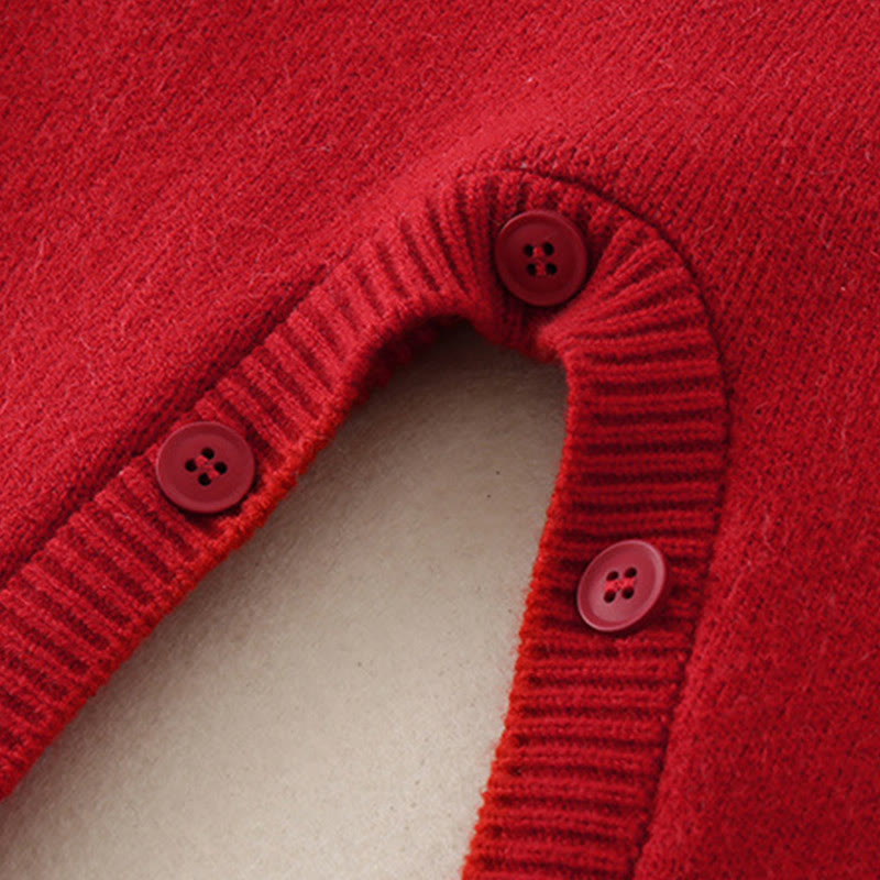 Mameluco de punto de una pieza de manga larga para bebé niña con estampado de diamantes rojos y Buddha Stones para otoño e invierno - image 9