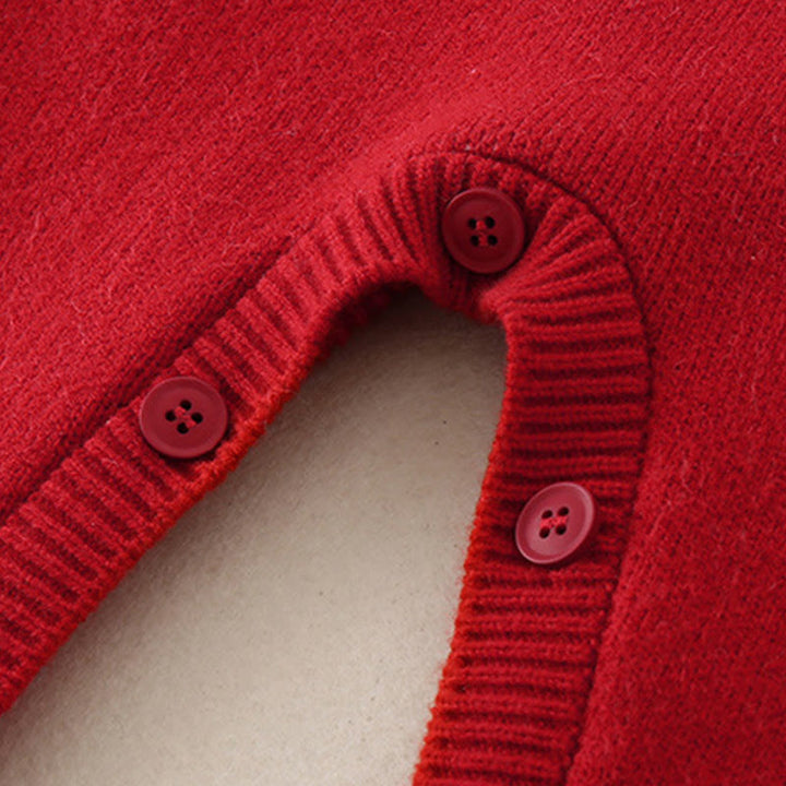 Mameluco de punto de una pieza de manga larga para bebé niña con estampado de diamantes rojos y Buddha Stones para otoño e invierno - image 9