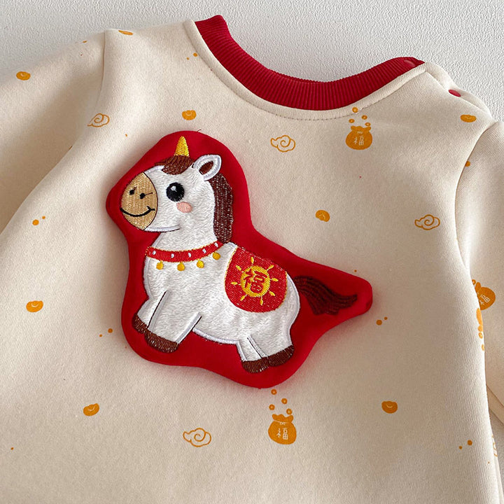 Mameluco de algodón de manga larga para bebé niña y niño con diseño de caballo de invierno y Buddha Stones - image 6