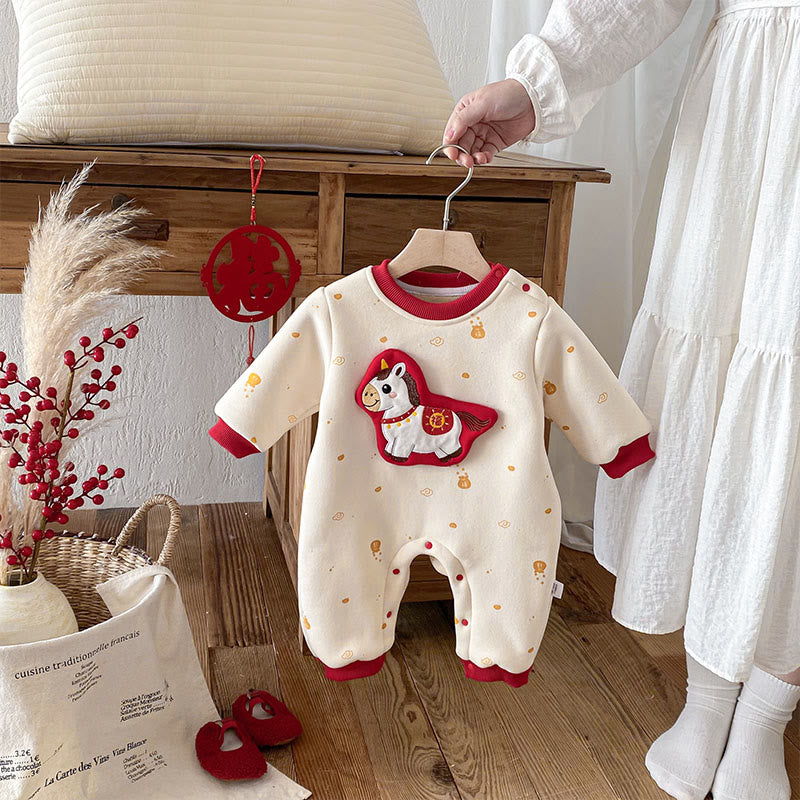 Mameluco de algodón de manga larga para bebé niña y niño con diseño de caballo de invierno y Buddha Stones - image 1