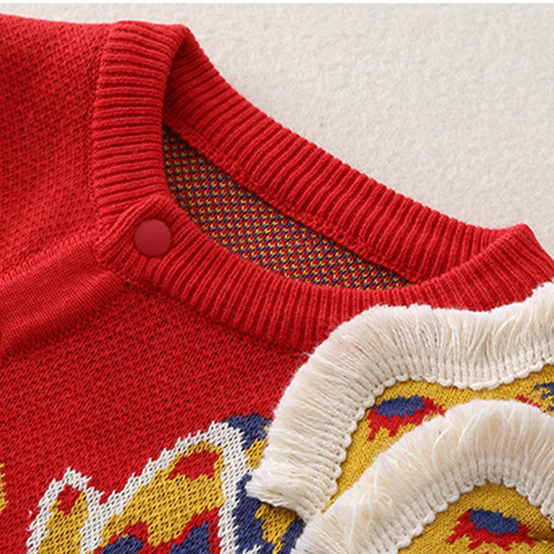 Mameluco de punto de una pieza de manga larga de algodón con estampado de dragón rojo para bebé niño y niña, otoño e invierno, con Buddha Stones - image 5