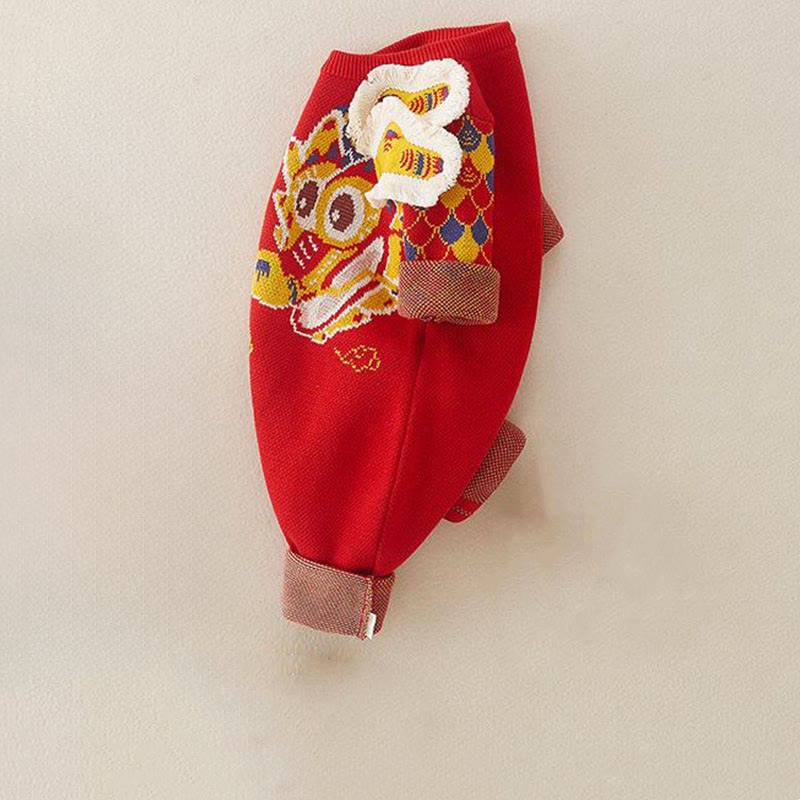 Mameluco de punto de una pieza de manga larga de algodón con estampado de dragón rojo para bebé niño y niña, otoño e invierno, con Buddha Stones - image 4