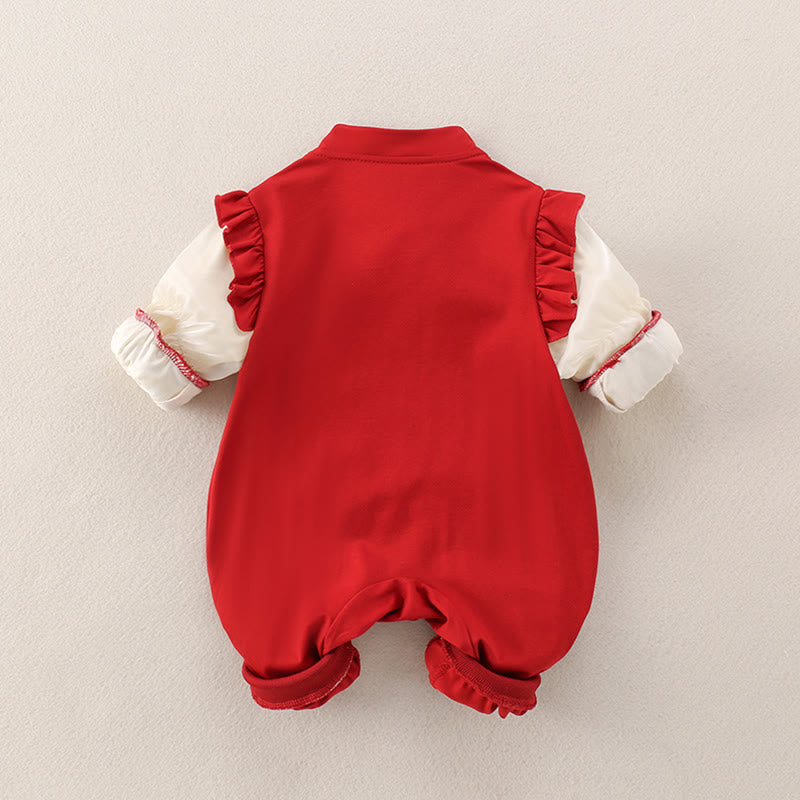 Mameluco de una pieza de algodón de manga larga para bebé niña con diseño de poni y caballo en color rojo , con Buddha Stones , primavera y otoño - image 2