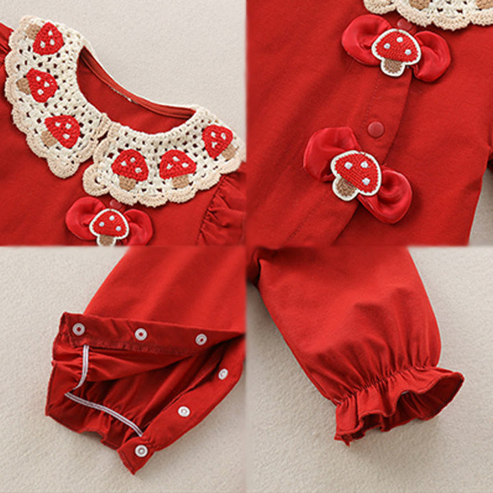 Mameluco de una pieza de algodón de manga larga para bebé niña con diseño de fresa roja y Buddha Stones para primavera y otoño - image 4