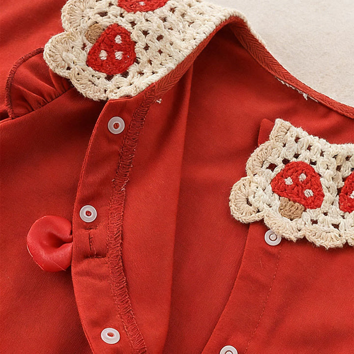 Mameluco de una pieza de algodón de manga larga para bebé niña con diseño de fresa roja y Buddha Stones para primavera y otoño - image 5