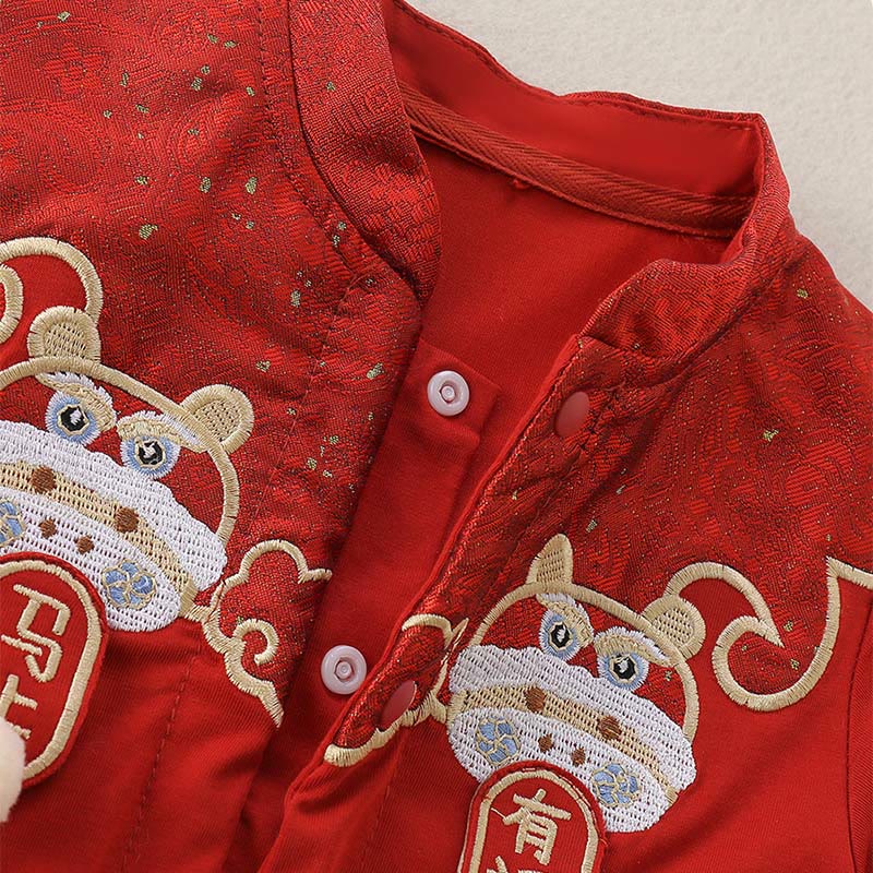 Mameluco de una pieza de algodón de manga larga para bebé niña con diseño de personita roja y Buddha Stones para primavera y otoño - image 5