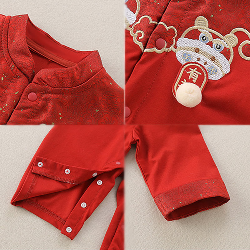 Mameluco de una pieza de algodón de manga larga para bebé niña con diseño de personita roja y Buddha Stones para primavera y otoño - image 7