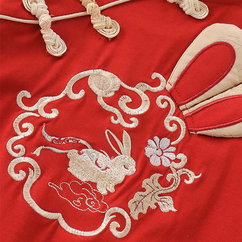 Mono de una pieza de algodón de manga larga para bebé niña con diseño de conejo rojo de primavera y otoño con Buddha Stones - image 5