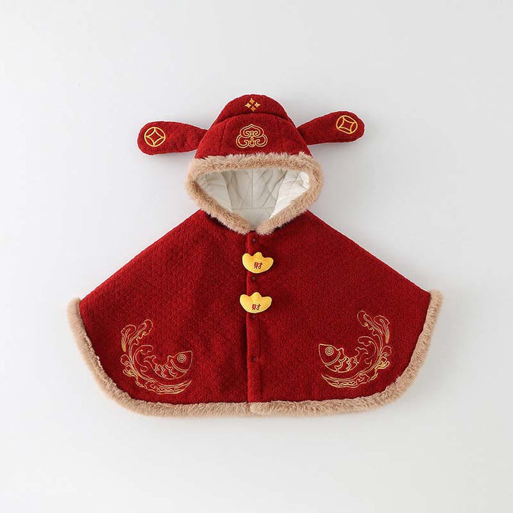 Chaqueta de manga larga para bebé niña y niño con diseño de ondas de peces koi rojos de otoño e invierno con Buddha Stones - Rojo - 0–3T (Talla única) - image 0