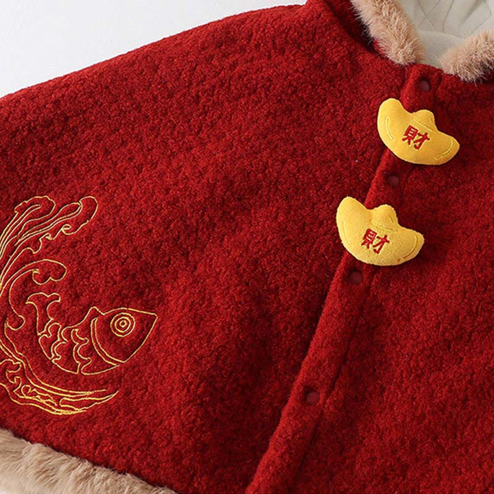 Chaqueta de manga larga para bebé niña y niño con diseño de ondas de peces koi rojos de otoño e invierno con Buddha Stones - image 6