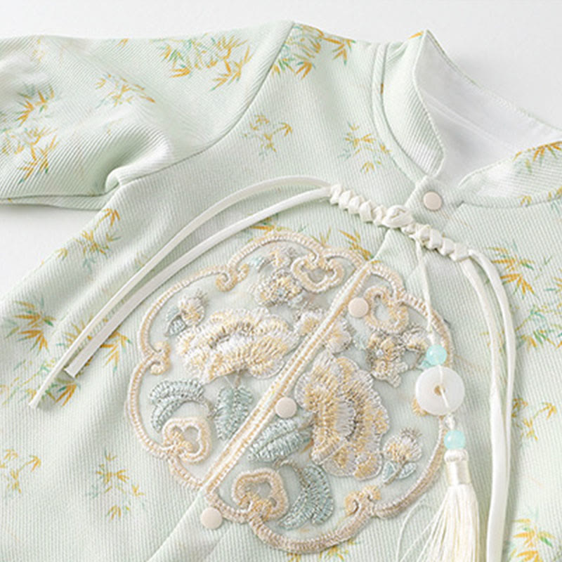 Mameluco de algodón de manga larga para bebé niña con diseño de flores de bambú, primavera y otoño , con Buddha Stones - image 5