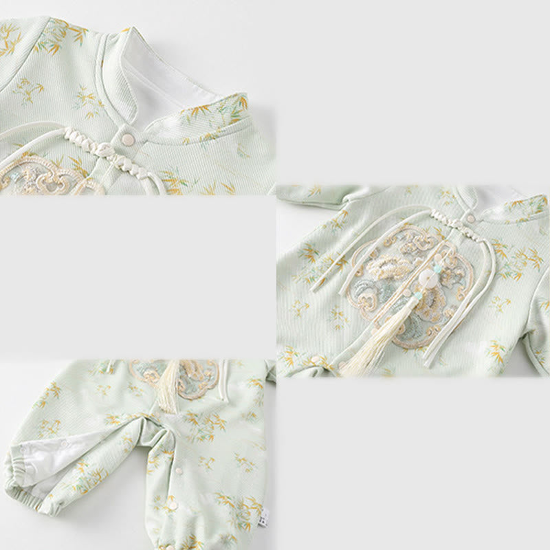 Mameluco de algodón de manga larga para bebé niña con diseño de flores de bambú, primavera y otoño , con Buddha Stones - image 10