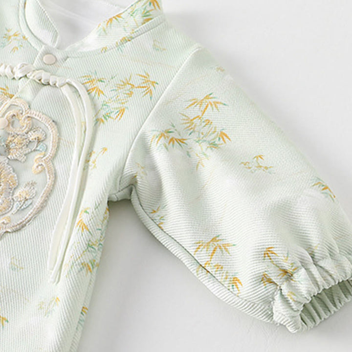 Mameluco de algodón de manga larga para bebé niña con diseño de flores de bambú, primavera y otoño , con Buddha Stones - image 6