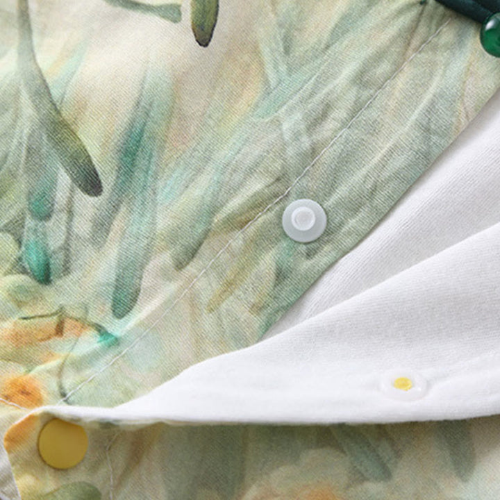 Mameluco de una pieza de algodón de manga larga para bebé niña con diseño de flores beige, hierba verde y piedras de Buddha Stones para primavera y otoño - image 9