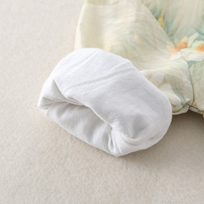 Mameluco de una pieza de algodón de manga larga para bebé niña con diseño de flores beige, hierba verde y piedras de Buddha Stones para primavera y otoño - image 15