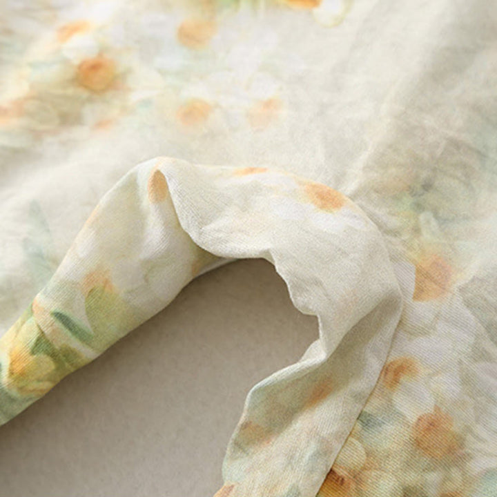 Mameluco de una pieza de algodón de manga larga para bebé niña con diseño de flores beige, hierba verde y piedras de Buddha Stones para primavera y otoño - image 11