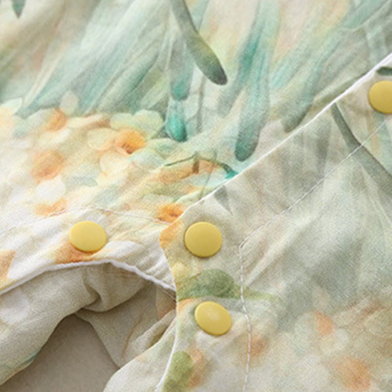 Mameluco de una pieza de algodón de manga larga para bebé niña con diseño de flores beige, hierba verde y piedras de Buddha Stones para primavera y otoño - image 10