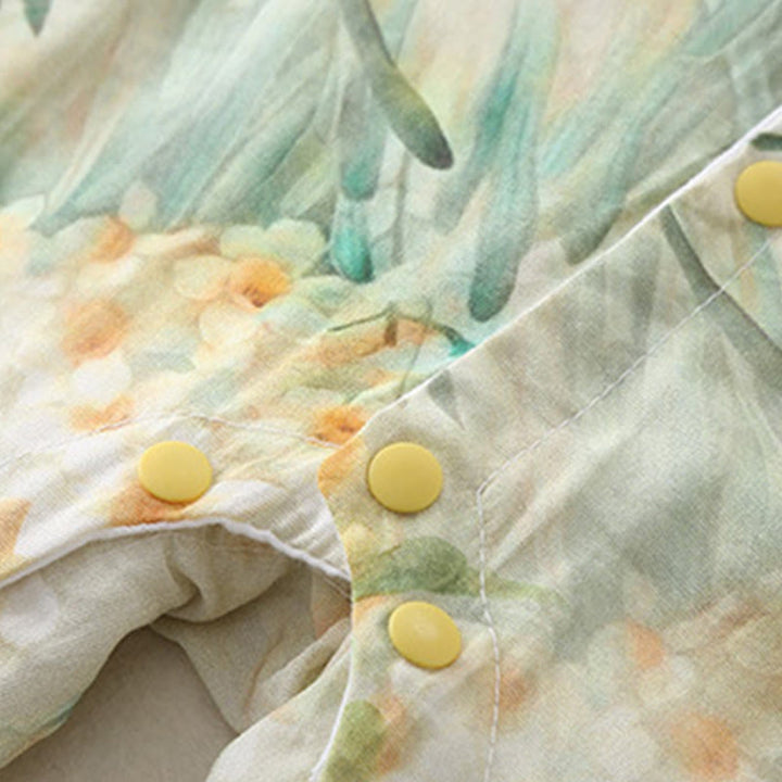 Mameluco de una pieza de algodón de manga larga para bebé niña con diseño de flores beige, hierba verde y piedras de Buddha Stones para primavera y otoño - image 10